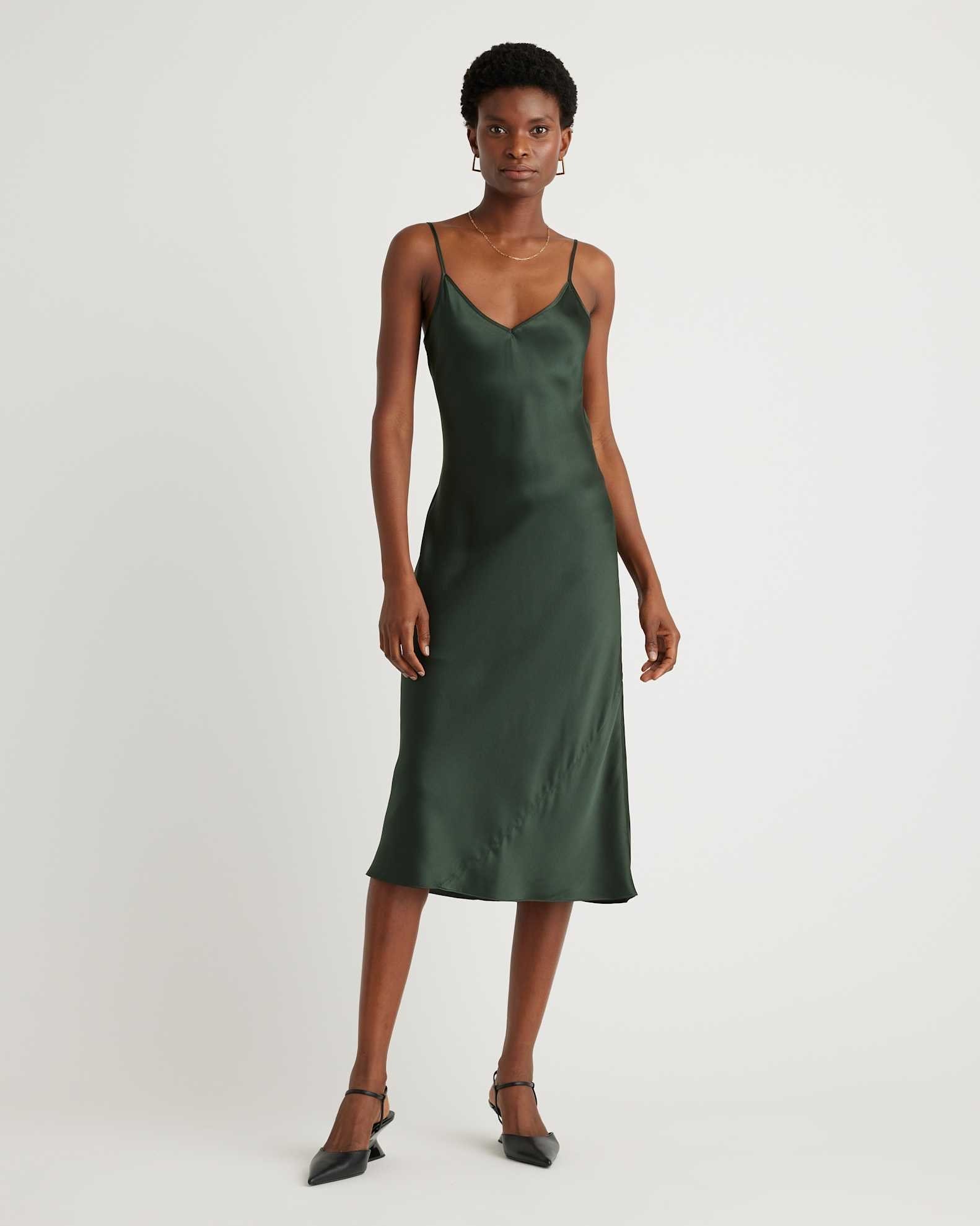 100% Washable Silk Slip Dress (Forest Green)