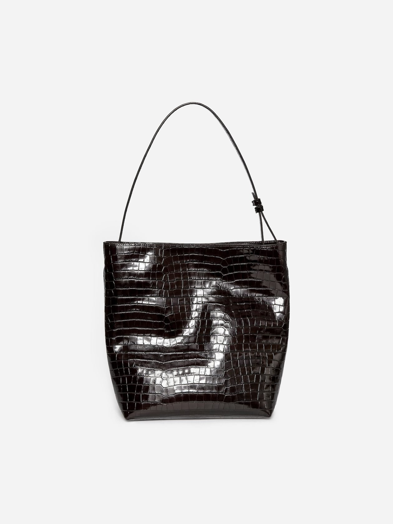 Croc-Effect Leather Tote (Dark Brown)