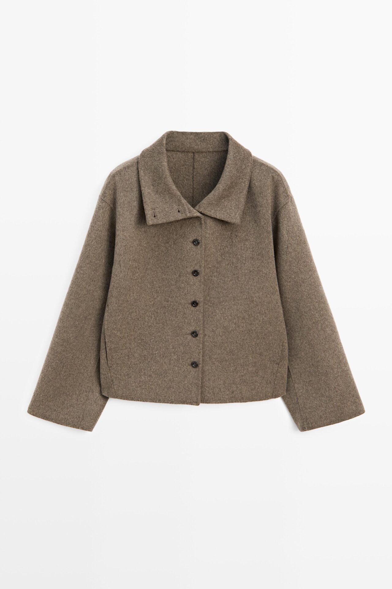 Wool Blend High Collar Coat (Brown)