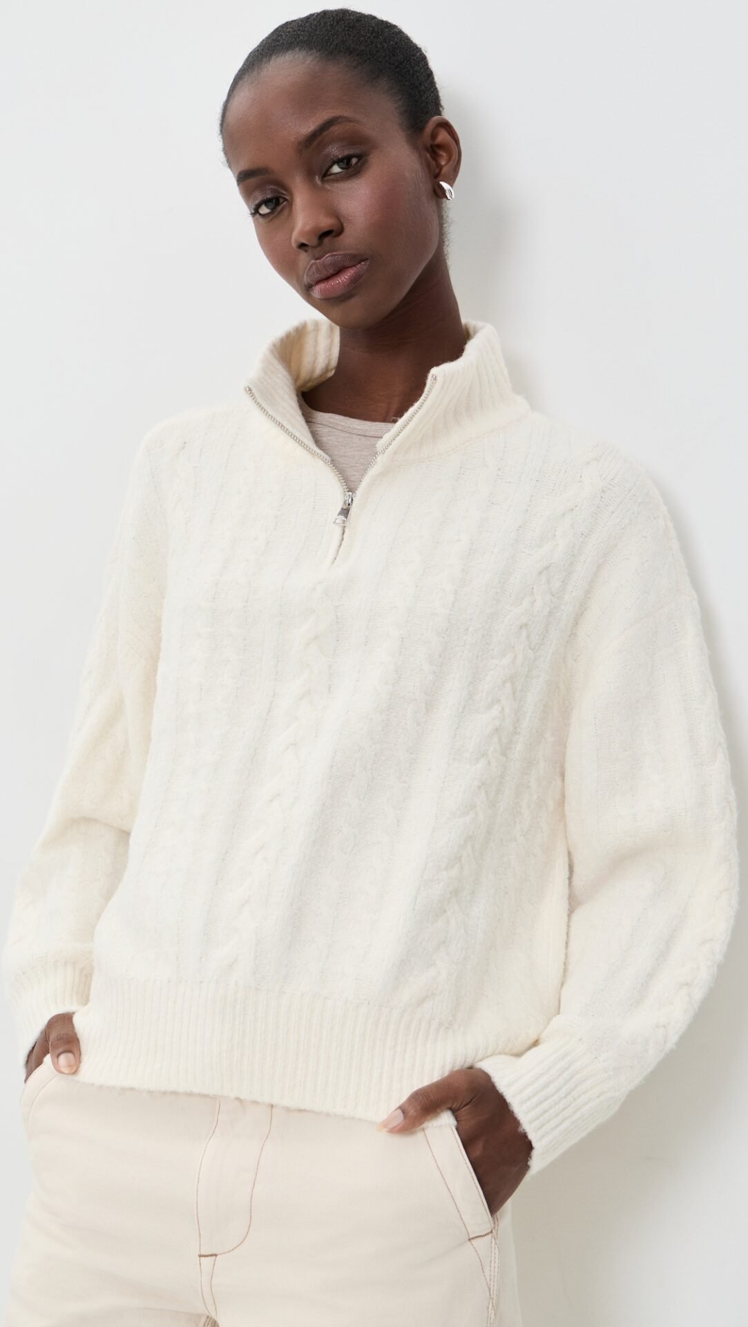 WAYF West Quarter Zip Sweater (Ivory)