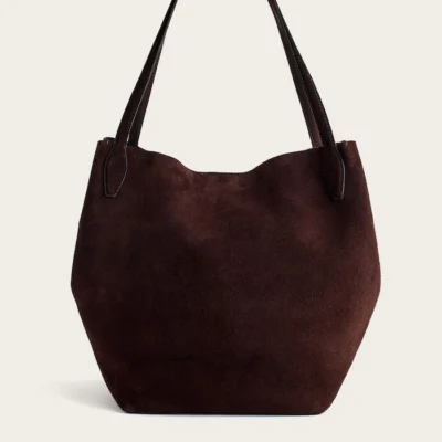 The Shopper Tote in Suede Soft Grain (Dark Carob)