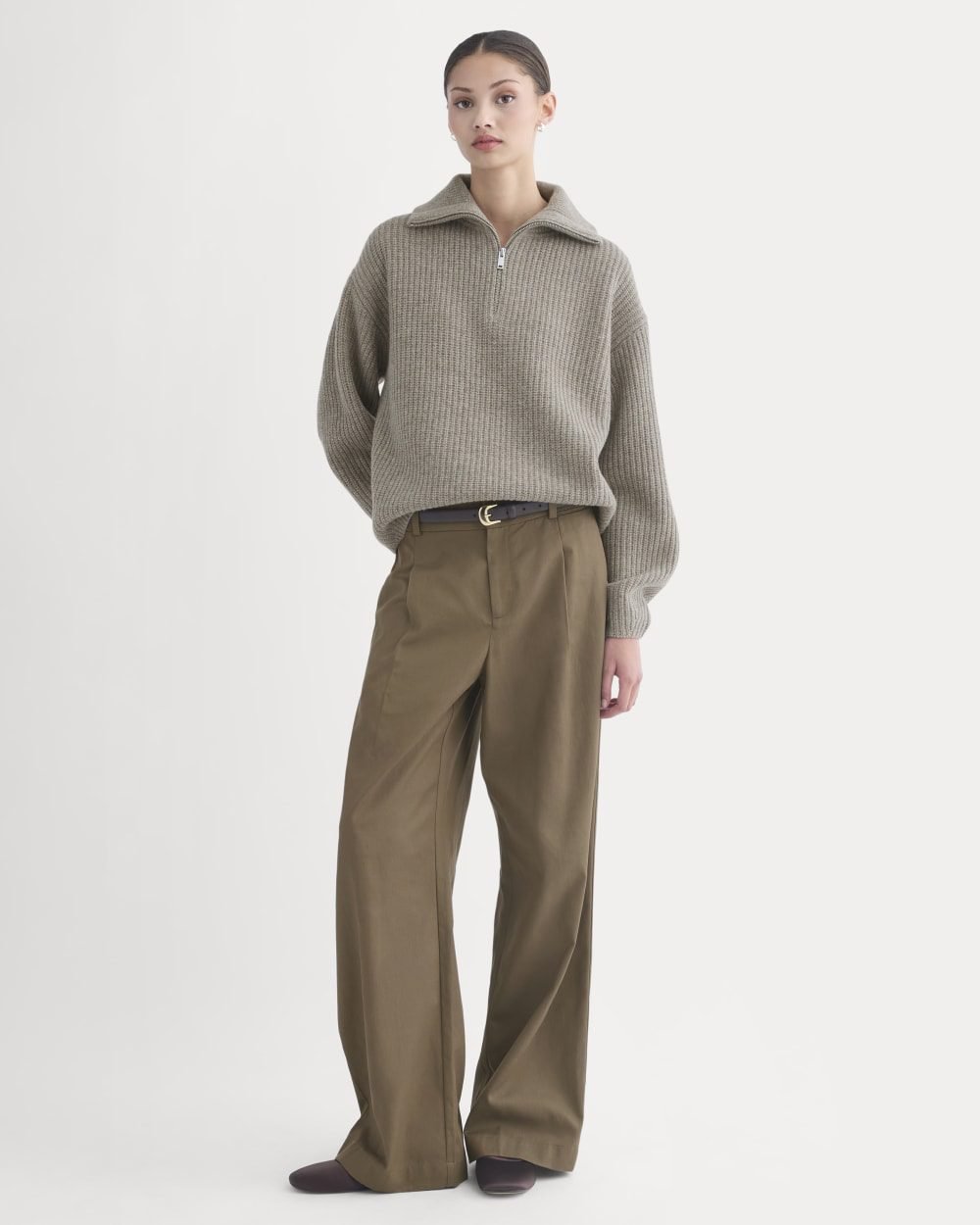 The Half-Zip Sweater in Luxe Merino (Heather Soft Taupe)