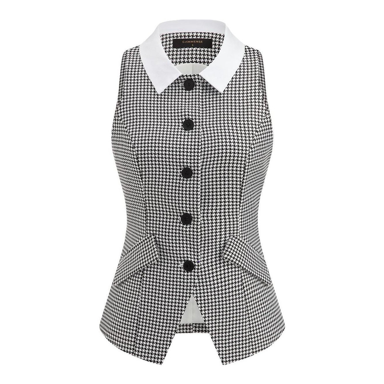 Houndstooth Collared Button Down Vest