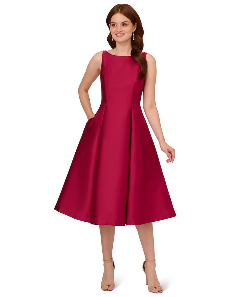 Adrianna Papell Boat-Neck Fit & Flare Midi Dress (Red Plum)