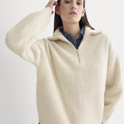 The Half-Zip Sweater in Luxe Merino (Heathered Oat)