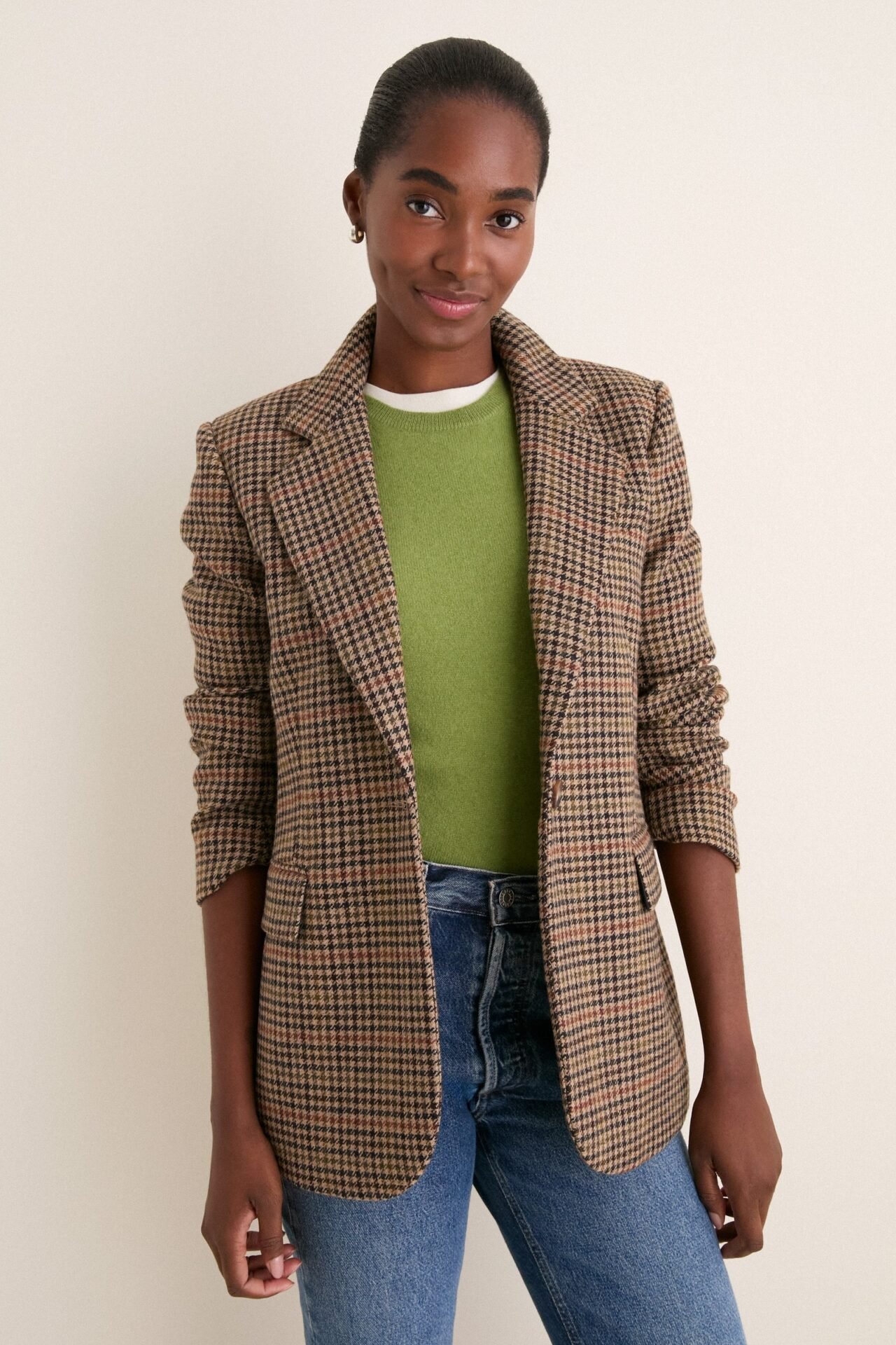 Houndstooth Leo Blazer (Brown Plaid)