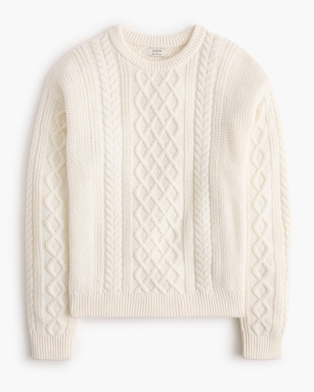 100% Cotton Cable Crewneck Sweater (Ivory)