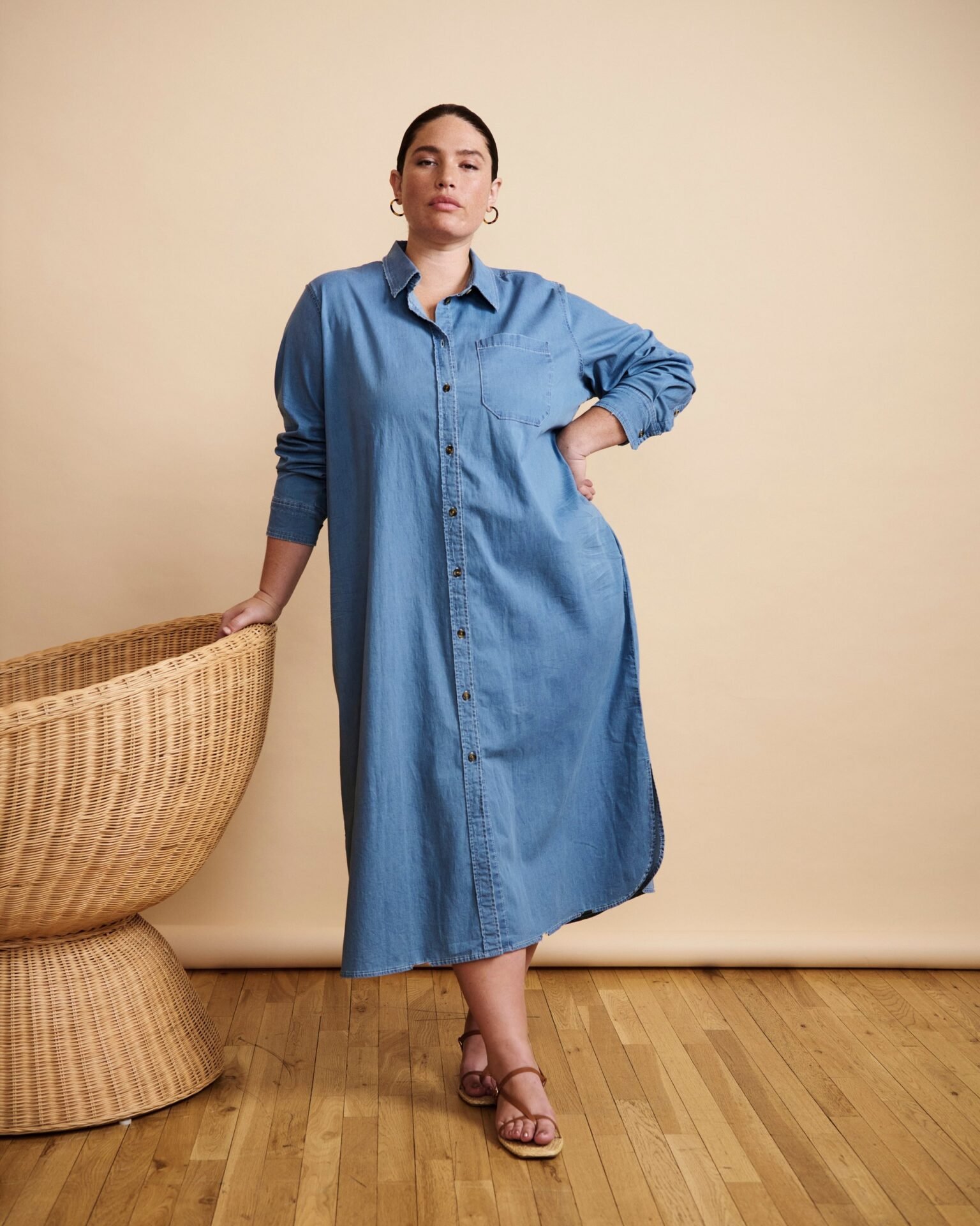 Odeon Stretch Cotton Chambray Shirtdress (Cove Blue)