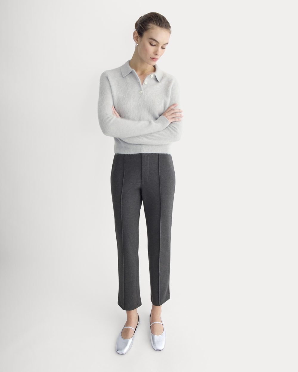Slim Trouser in Ponte (Heathered Soot)