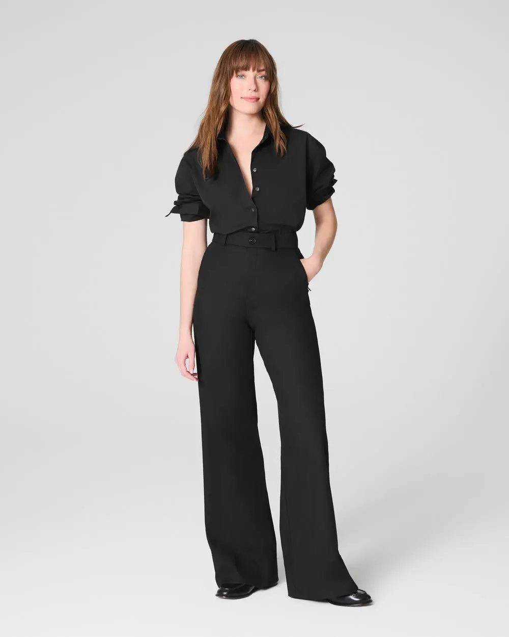 SPANXsupersmooth Stretch Twill Wide Leg Pant with Patch Pockets (Classic Black)
