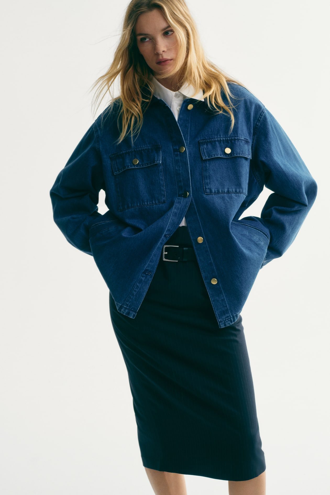 Denim Jacket with Corduroy Collar (Denim Blue)