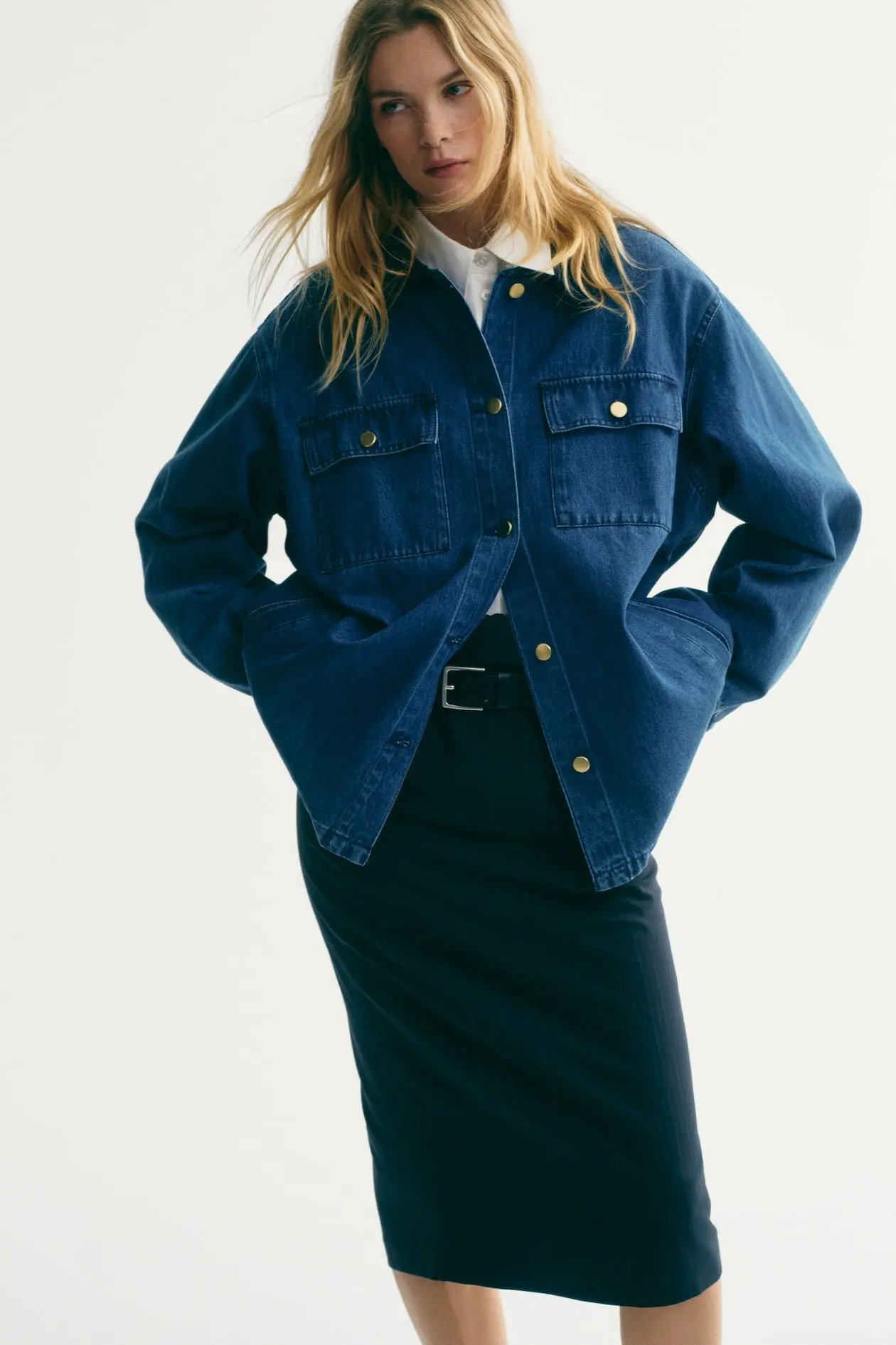 Denim Jacket with Corduroy Collar (Denim Blue)