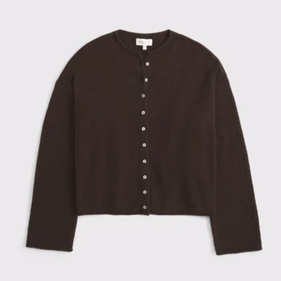 Merino Wool-Blend Roll Neck Cardigan (Dark Coffee)