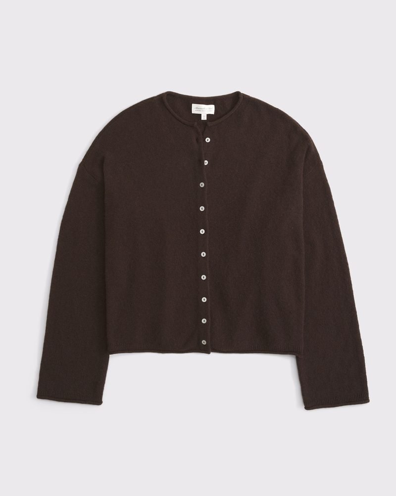 Merino Wool-Blend Roll Neck Cardigan (Dark Coffee)