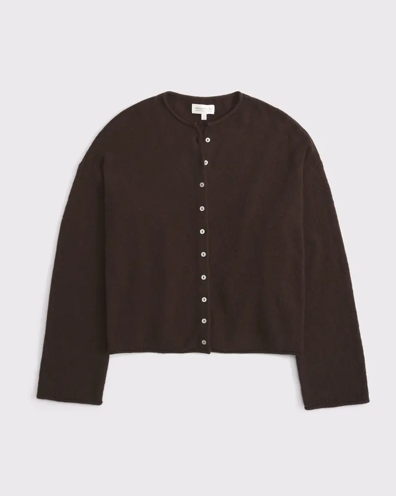 Merino Wool-Blend Roll Neck Cardigan (Dark Coffee)