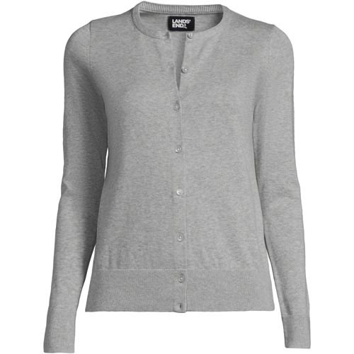 Women's Fine Gauge Cotton Cardigan Sweater (Gray Heather)