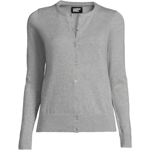 Women's Fine Gauge Cotton Cardigan Sweater (Gray Heather)