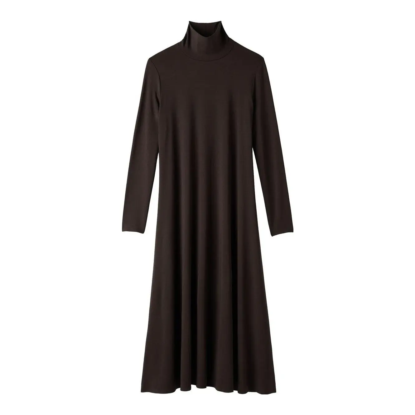 Stretch Jersey Knit Turtleneck Dress (Coffee)