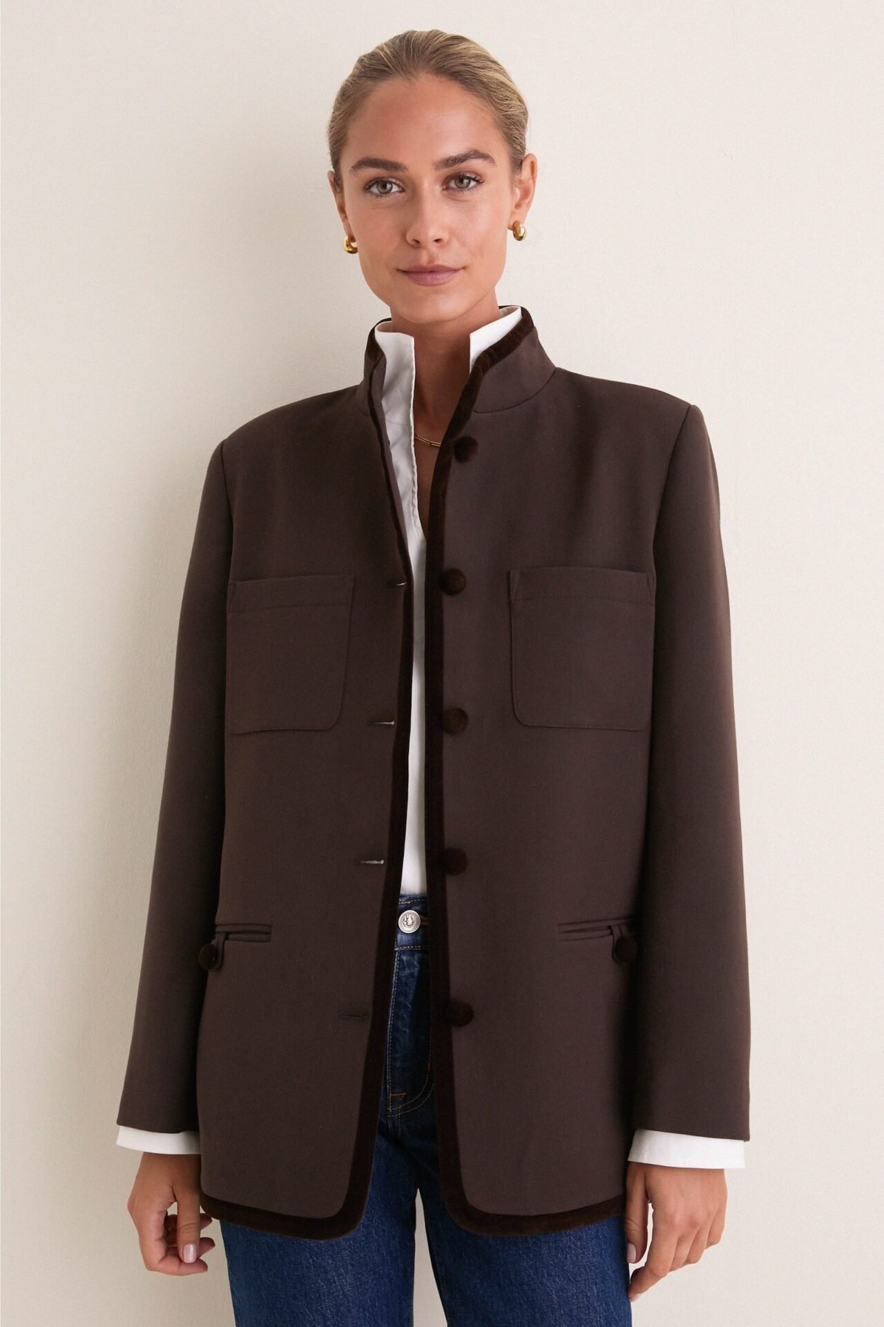 Velvet Trim Dalton Jacket (Chocolate Torte)