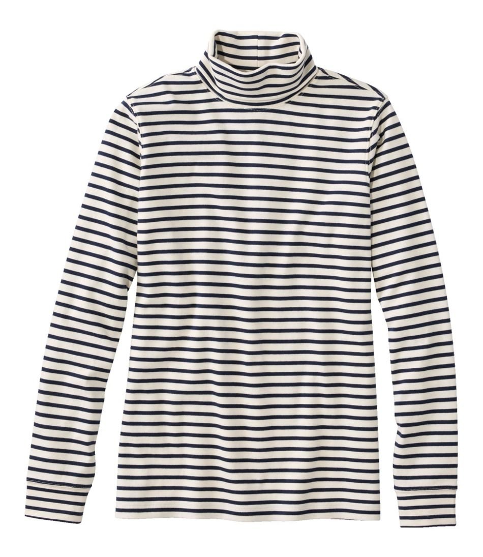 Women's L.L.Bean Interlock Turtleneck, Long-Sleeve Stripe (Cream/Classic Navy)