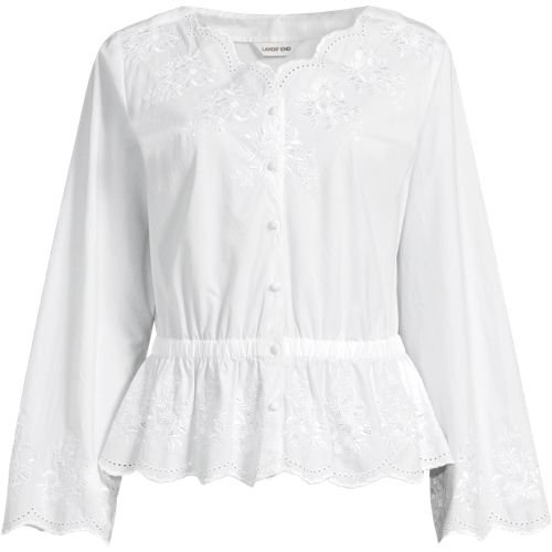 Women's Embroidered Poplin Long Sleeve Blouse (White)