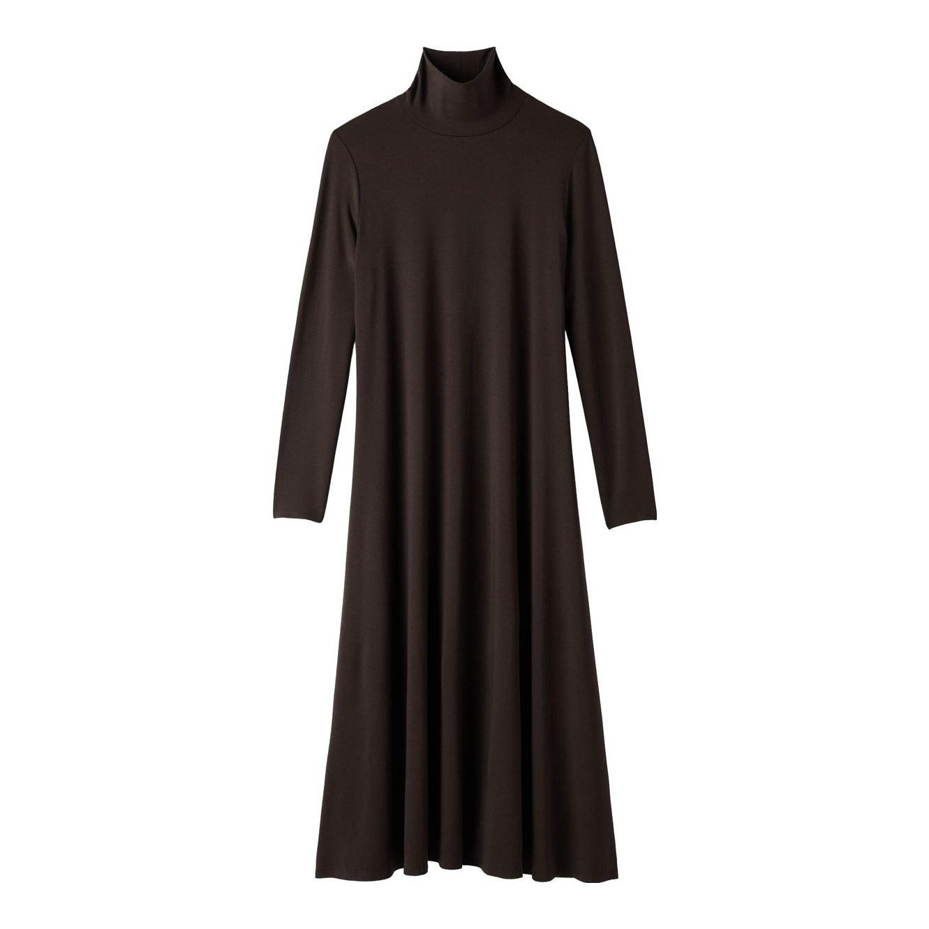 Stretch Jersey Knit Turtleneck Dress (Coffee)