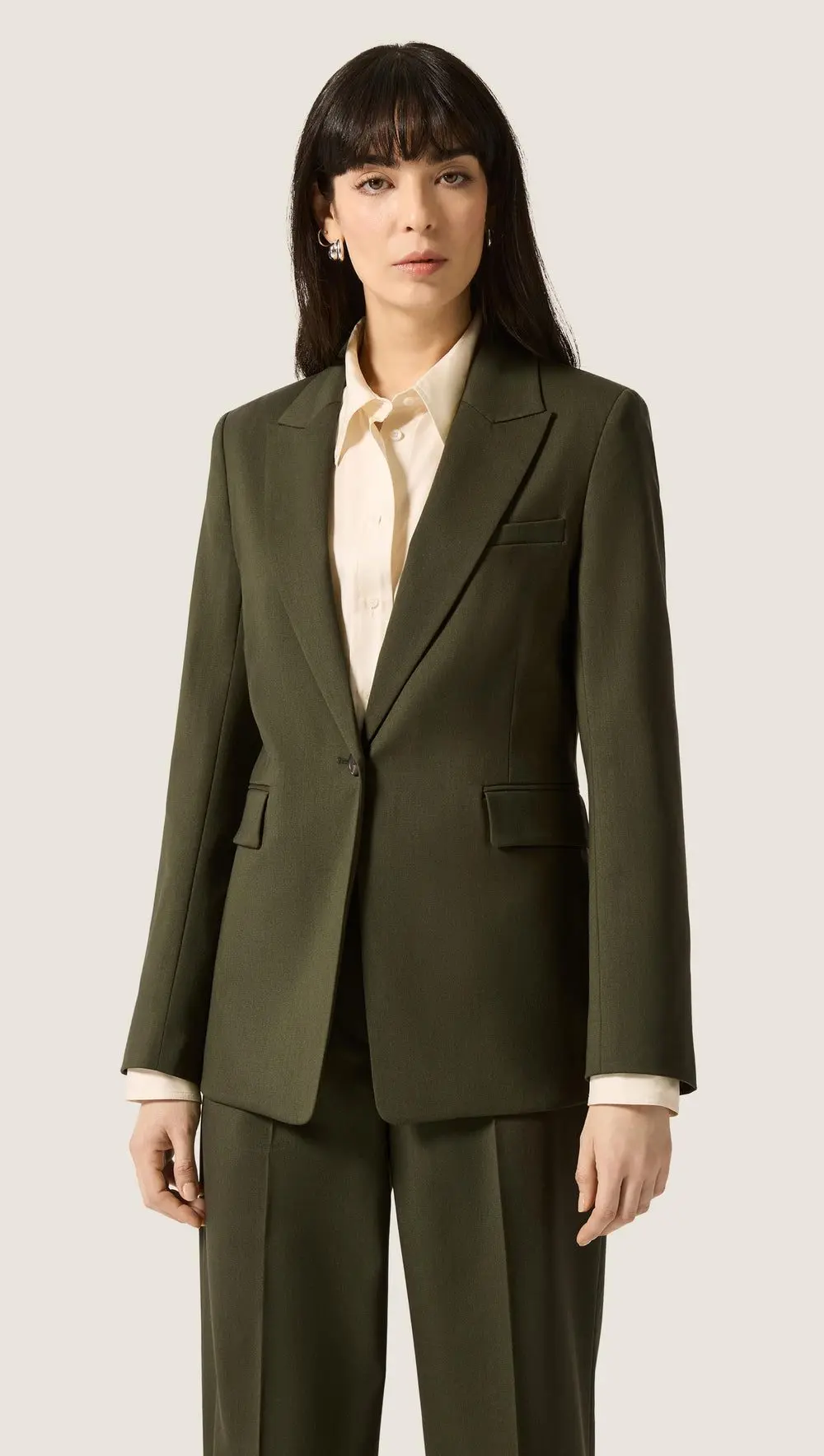 Single Button Blazer in Seasonless Wool (Olive)