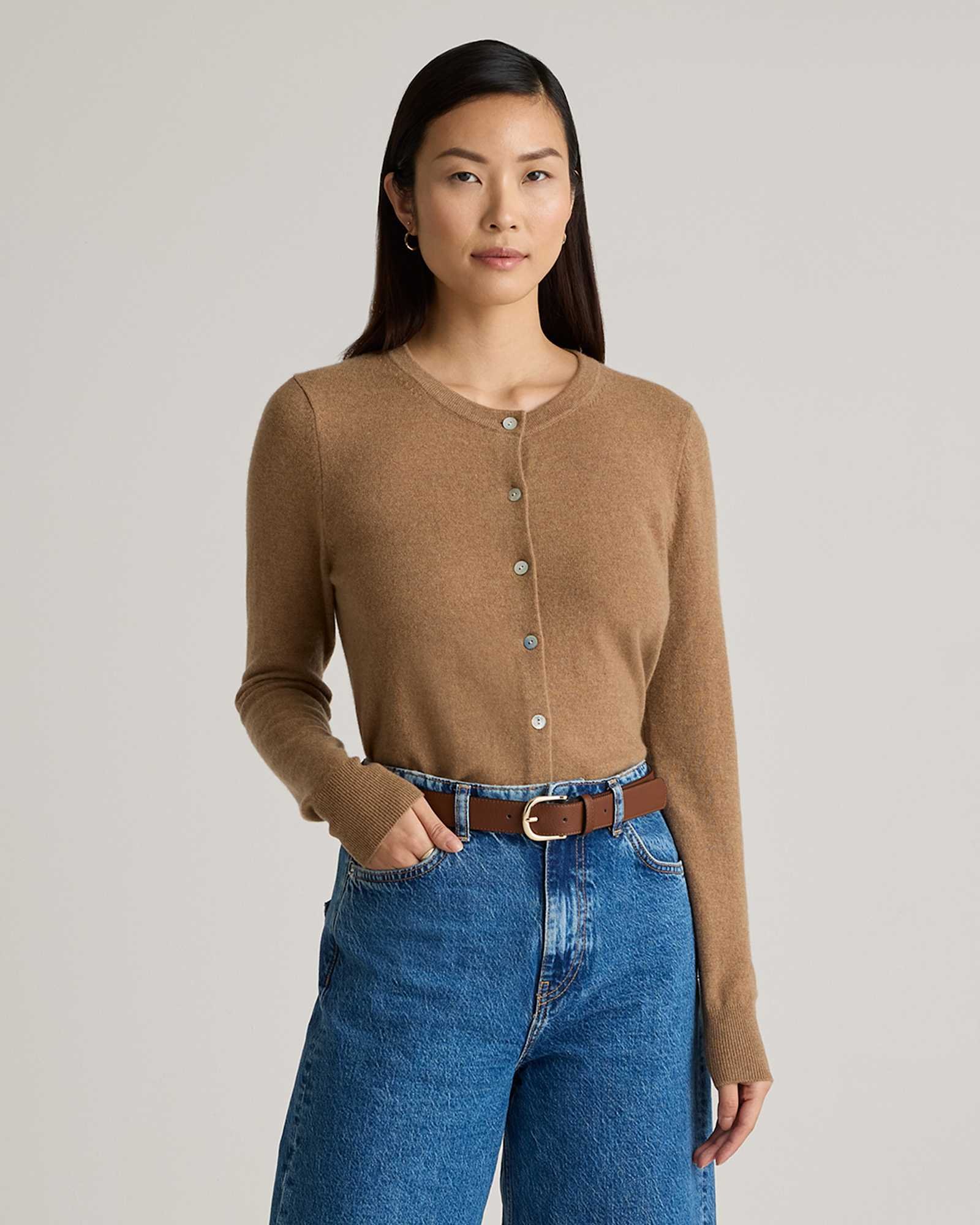 Mongolian Cashmere Cardigan Sweater (Teak)