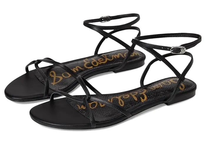 Ellina Ankle Strap Sandal (Black Leather)