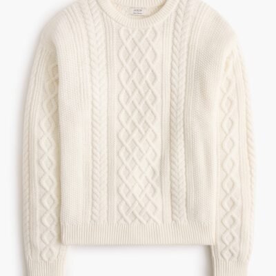 100% Cotton Cable Crewneck Sweater (Ivory)