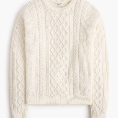 100% Cotton Cable Crewneck Sweater (Ivory)