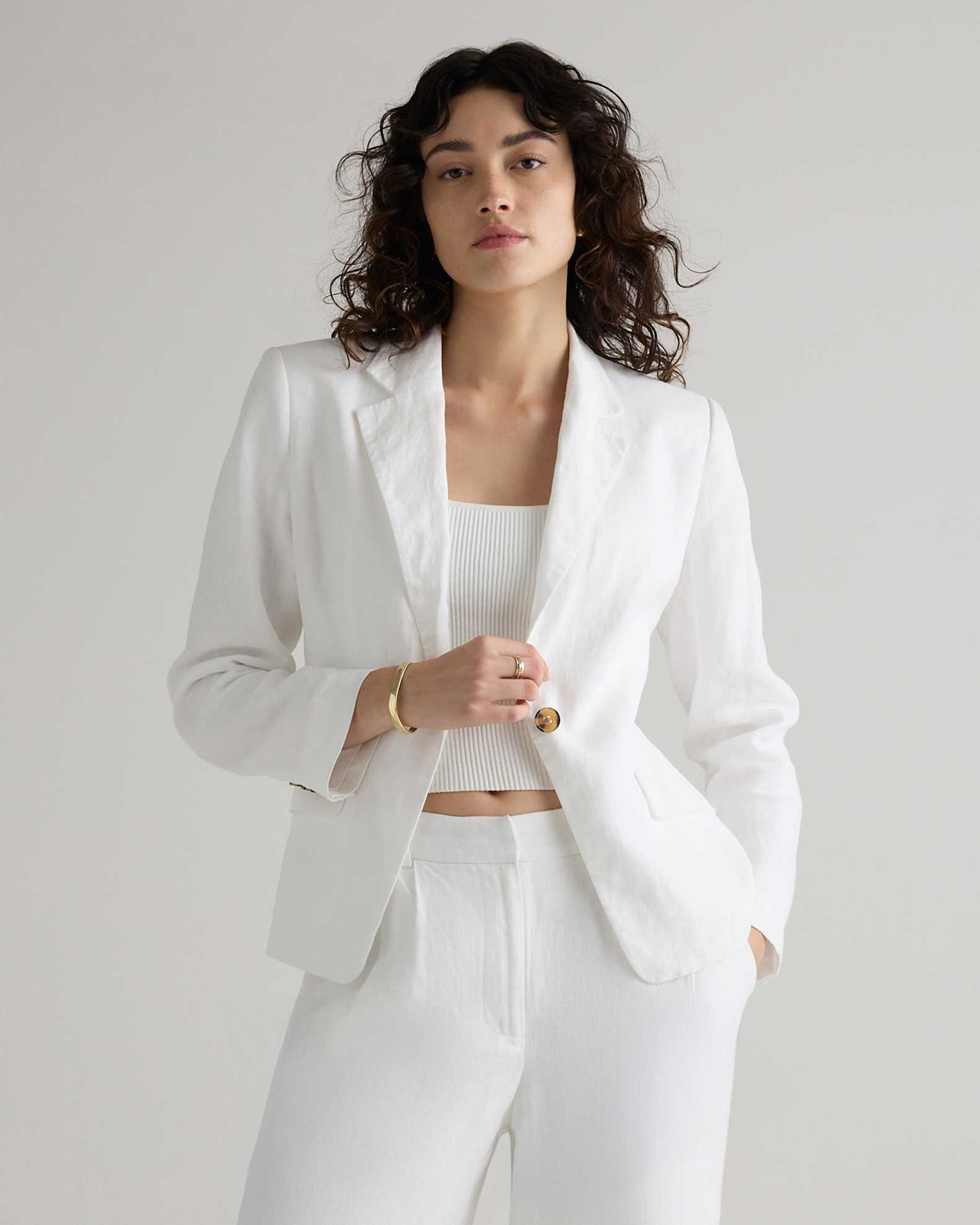 100% European Linen Structured Blazer (White)