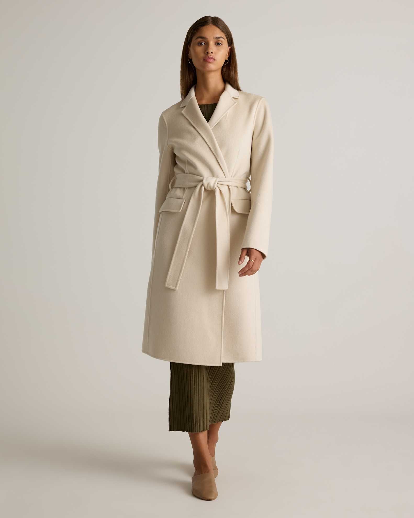 100% Mongolian Cashmere Double-Faced Wrap Coat (Ivory Coast)