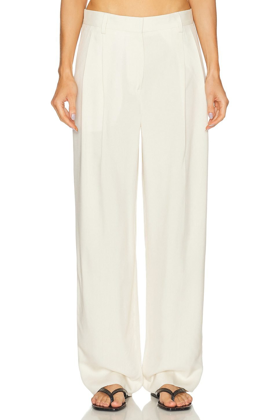 TOTEME Double-Pleat Straight Trousers (Ecru)