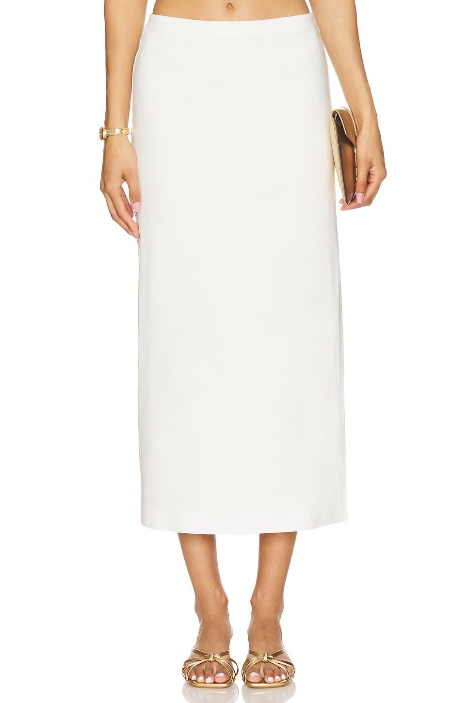 alice + olivia Maeve Mid-Length Slip Skirt (Off White)