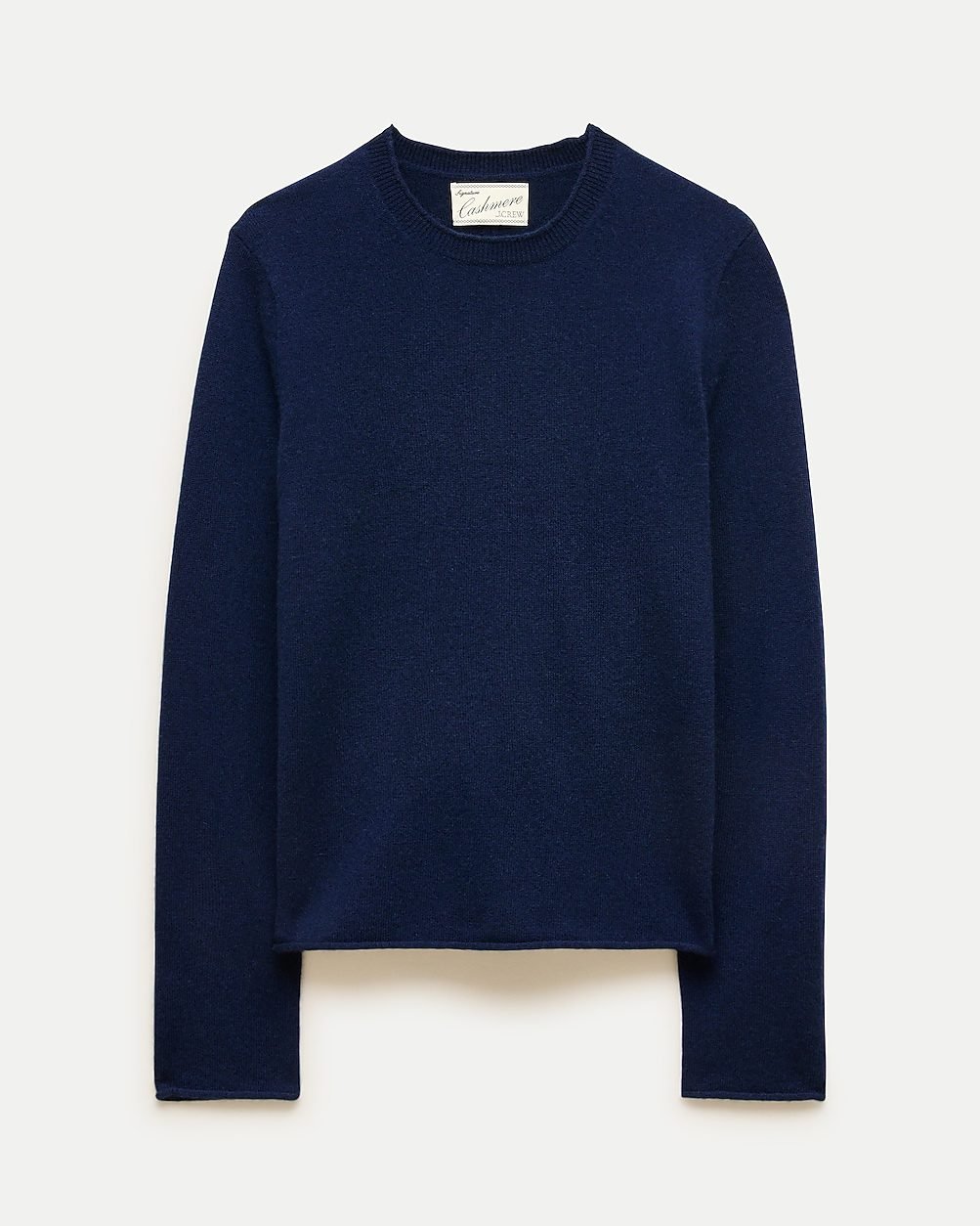Cashmere Rolled-Hem Crewneck Sweater (Navy)