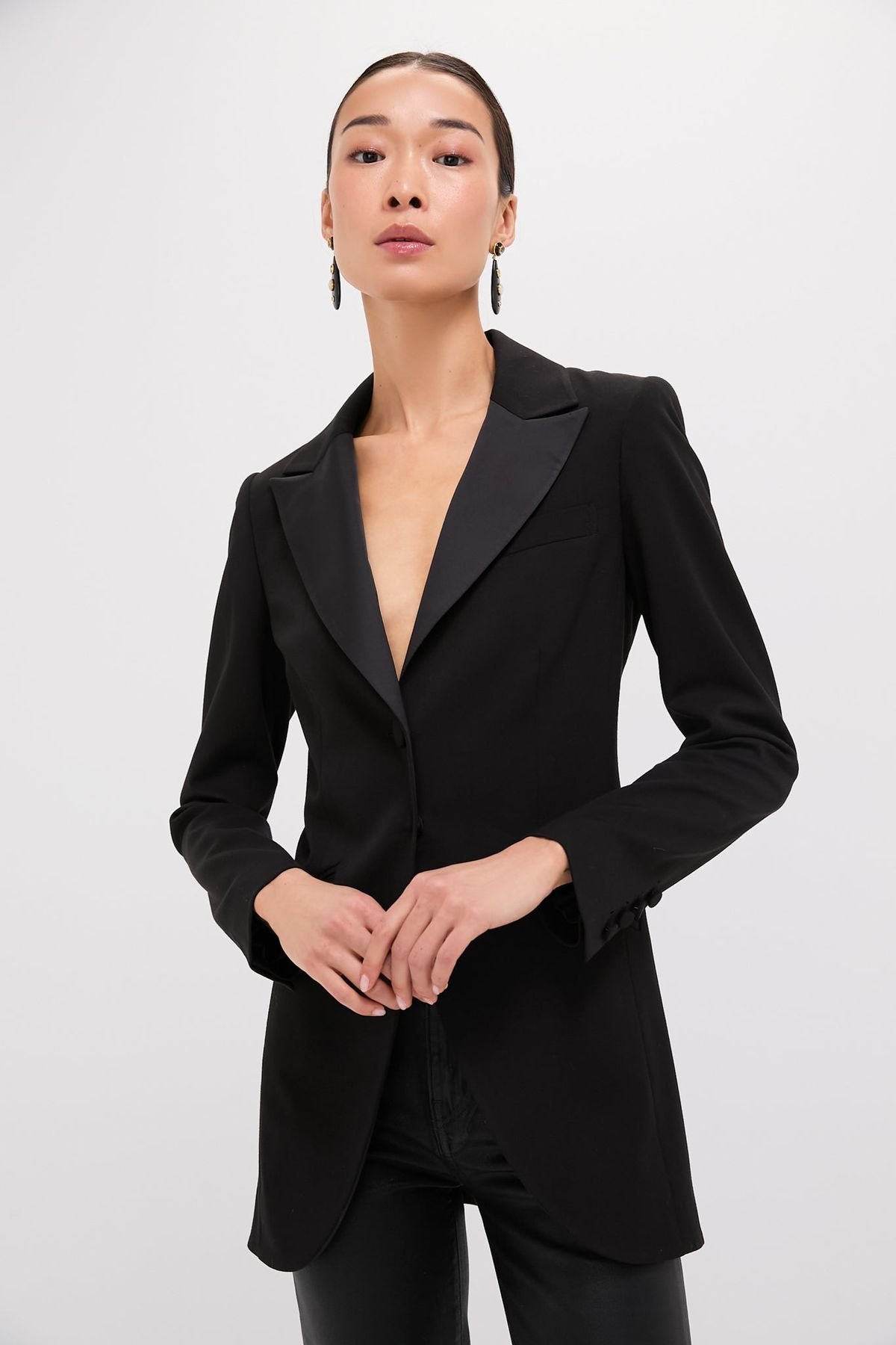 Satin Lapel Emile Blazer (Black)