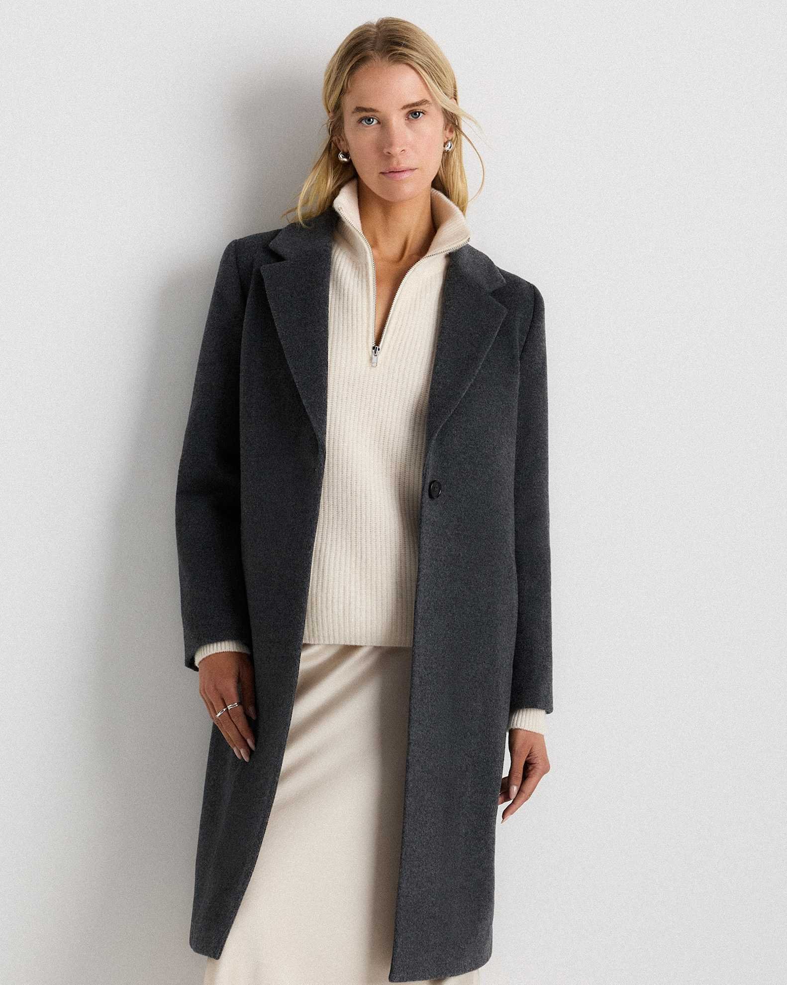 Wool Cashmere Classic Single-Breasted Coat (Heather Charcoal)