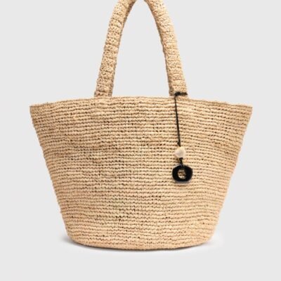 Straw Tote Bag with Charm (Neutral)