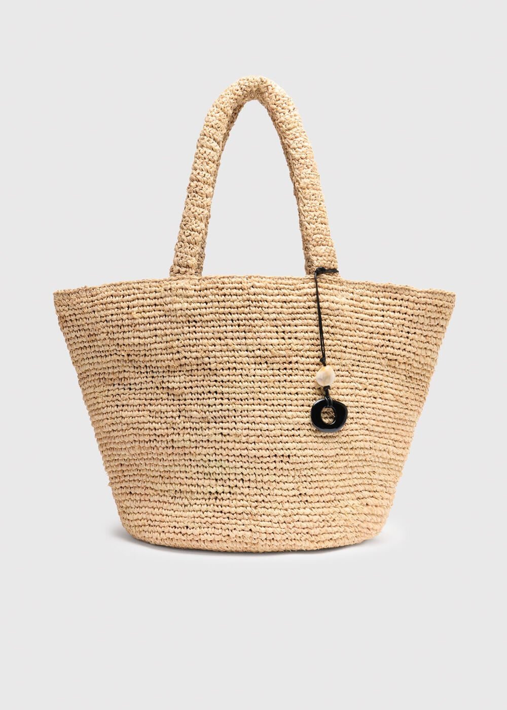 Straw Tote Bag with Charm (Neutral)