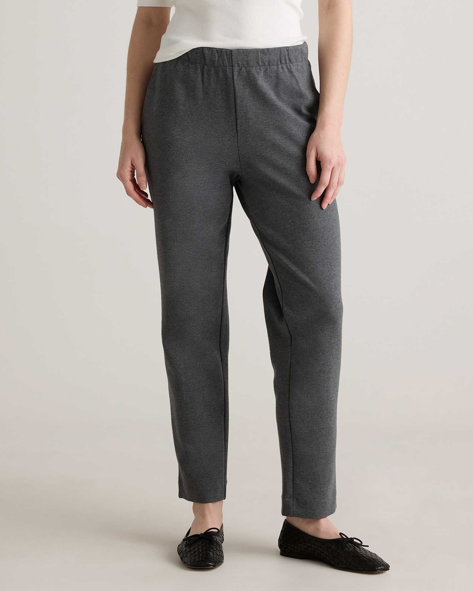 Organic Cotton Double Knit Straight Pants (Heather Charcoal Grey)
