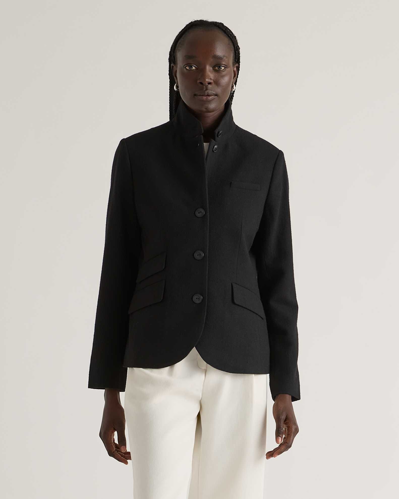 Italian Wool Stand Collar Blazer (Black)