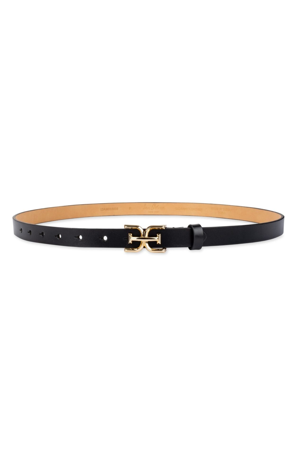 Double E Logo Slim Leather Belt (Black)