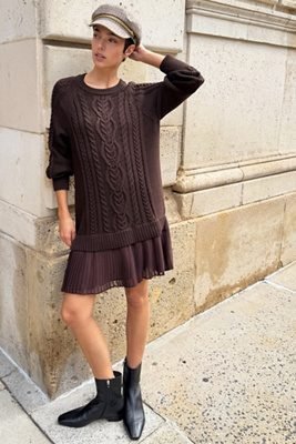 Delphine Sweater Twofer Mini Dress (Brown)