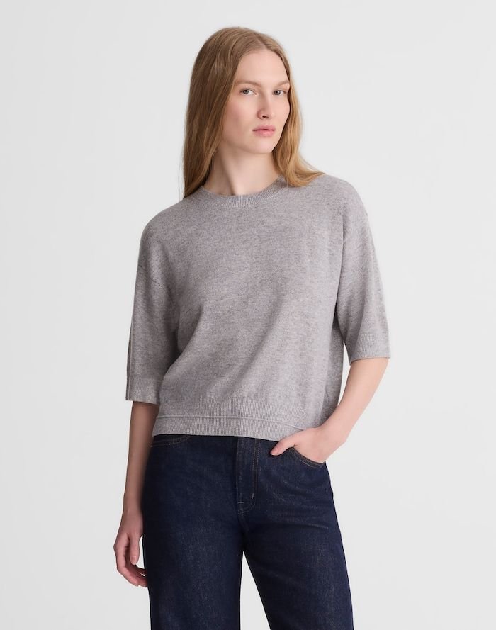 Relaxed Sweater Tee in 100% Cashmere (Light Heather Grey)
