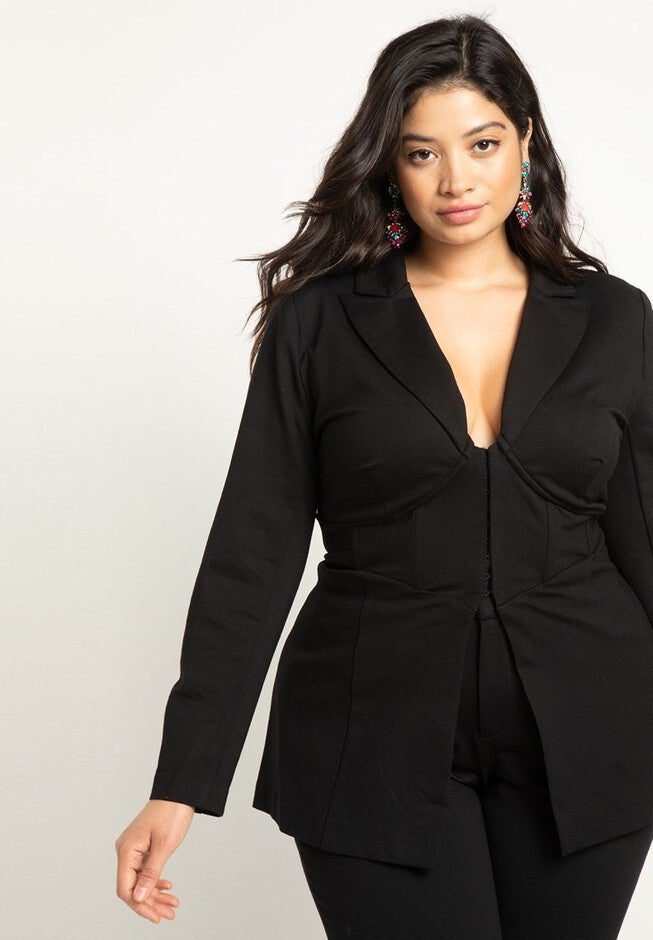 Corset Blazer with Peplum Hem (Totally Black)