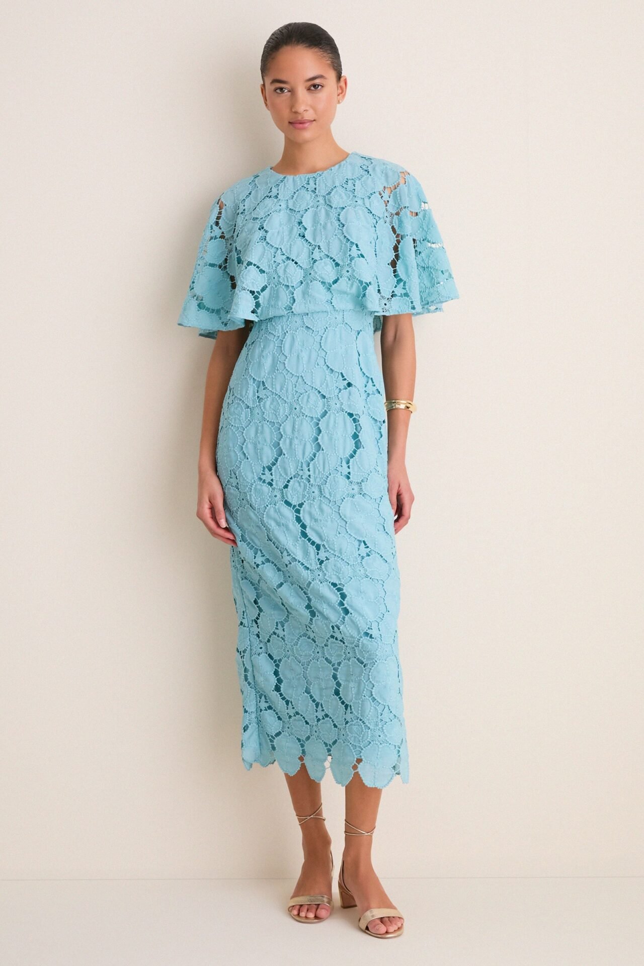 Cameo Blue Eyelet Cape Leah Dress