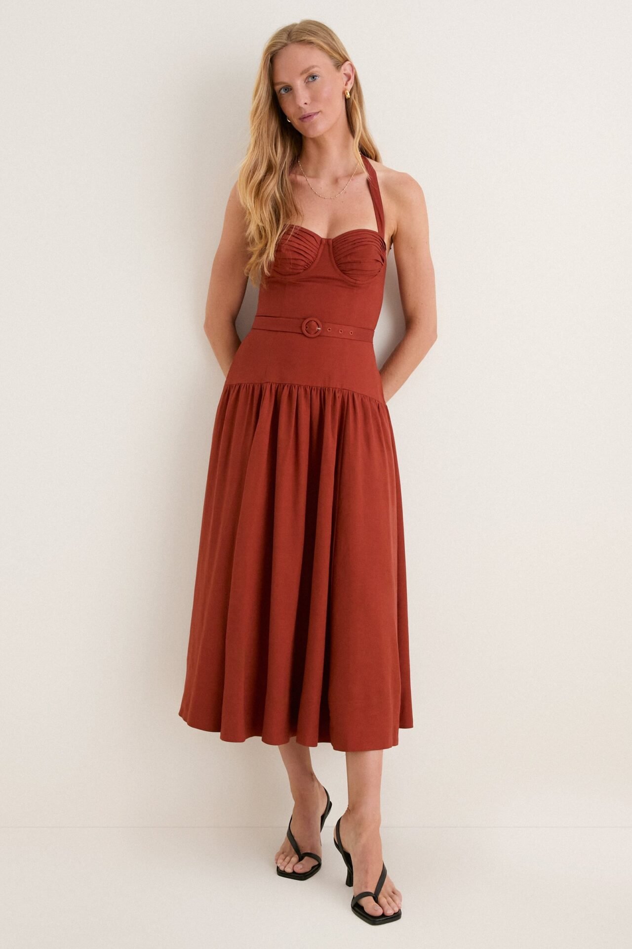 Katinka Belted Halter Midi Dress (Rust)