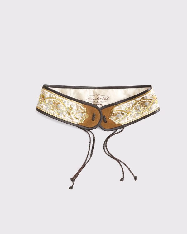 Embellished Wide Sash Belt (Brown Sequin)