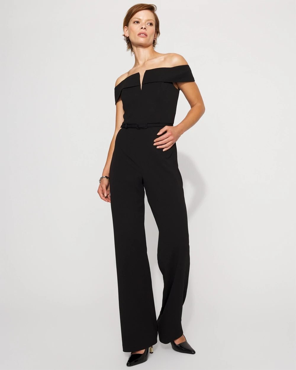 Off-the-Shoulder Crepe Jumpsuit (Black)